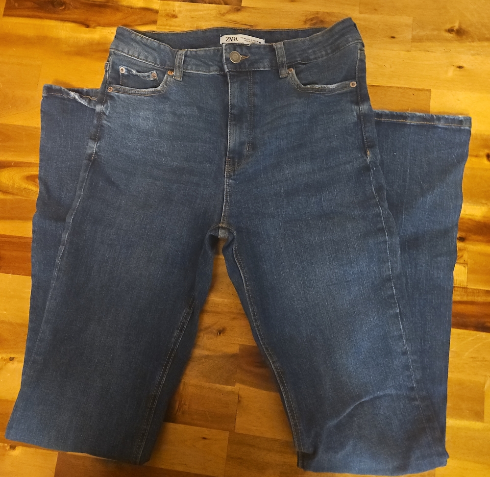 Zara Women's Dark Blue Flare Jeans